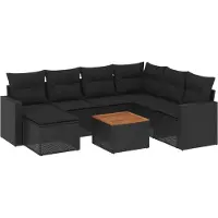 vidaXL Loungegrupp för trädgården med dynor 8 delar svart konstrotting