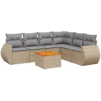 vidaXL Matgrupp för trädgården med dynor 7 delar beige konstrotting