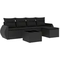vidaXL Loungegrupp med dynor 6 delar svart konstrotting