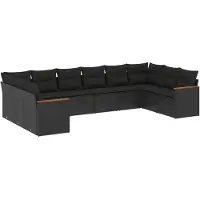 vidaXL Loungegrupp 10 delar med svarta dynor konstrotting