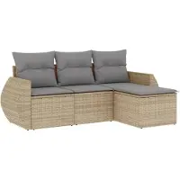 vidaXL Soffgrupp för trädgård med dynor 4 delar beige konstrotting