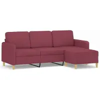 vidaXL 3-sitssoffa med fotstöd vinröd 180 cm tyg