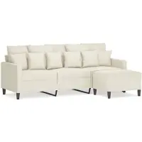 vidaXL 3-sitssoffa med fotpall gräddvit 180 cm sammet