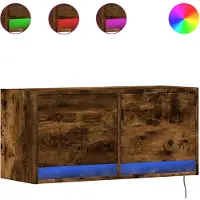 vidaXL Väggmonterad tv-bänk LED rökfärgad ek 80x31x35 cm