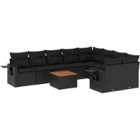 vidaXL Loungegrupp 10 delar med svarta dynor konstrotting