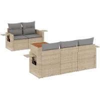 vidaXL Soffgrupp för trädgård med dynor 6 delar mixbeige konstrotting