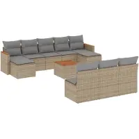 vidaXL Loungegrupp för trädgården m. dynor 11 delar beige konstrotting