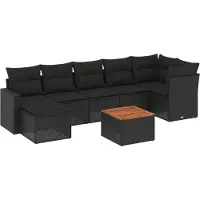 vidaXL Loungegrupp för trädgården med dynor 8 delar svart konstrotting