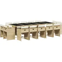 vidaXL Matgrupp för trädgården med dynor 15 delar beige konstrotting