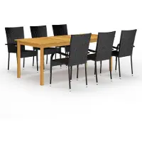 vidaXL Matgrupp för trädgården 7 delar svart