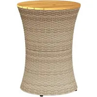 vidaXL Trädgårdsbord trumma beige konstrotting och massivt trä