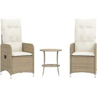 vidaXL Justerbara trädgårdsstolar 2 st med bord beige konstrotting