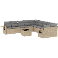 vidaXL Loungegrupp för trädgården m. dynor 11 delar beige konstrotting