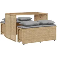 vidaXL Matgrupp för trädgården 3 delar med dynor beige konstrotting