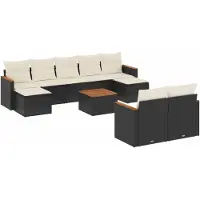 vidaXL Loungegrupp 10 delar med svarta dynor konstrotting