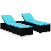 vidaXL Solsängar och sidobord 3 delar konstrotting svart