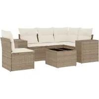vidaXL Soffgrupp för trädgården med dynor 6 delar beige konstrotting