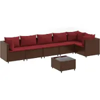vidaXL Loungegrupp för trädgården med dynor 7 delar konstrotting brun