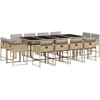 vidaXL Matgrupp för trädgården med dynor 13delar mixbeige konstrotting