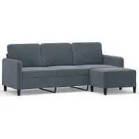 vidaXL 3-sitssoffa med fotpall mörkgrå 180 cm sammet