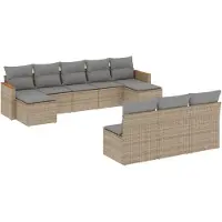 vidaXL Soffgrupp för trädgård med dynor 10 delar beige konstrotting