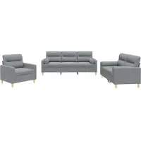 vidaXL Soffgrupp med kuddar 3 delar ljusgrå tyg