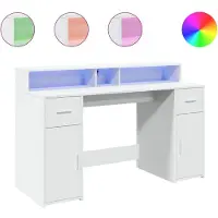 vidaXL Skrivbord med LED vit 140x55x91 cm konstruerat trä