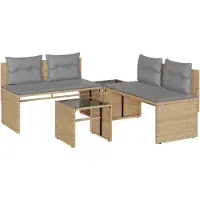 vidaXL Soffgrupp för trädgård med dynor 4 delar beige konstrotting