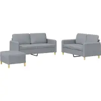 vidaXL Soffgrupp med dynor 3 delar Ljusgrå tyg