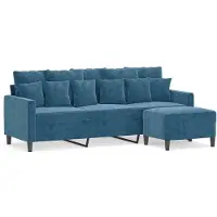 vidaXL 3-sitssoffa med fotpall blå 180 cm sammet