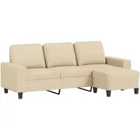 vidaXL 3-sitssoffa med fotpall Gräddvit 180 cm tyg