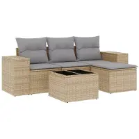 vidaXL Soffgrupp för trädgården med dynor 5 delar beige konstrotting