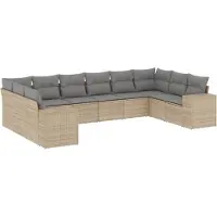 vidaXL Soffgrupp för trädgård med dynor 10 delar beige konstrotting