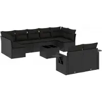 vidaXL Loungegrupp 10 delar med svarta dynor konstrotting