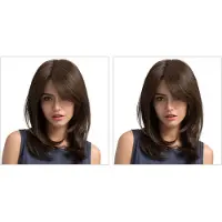 Exogio 2X Women Hair Wigs Ladies Party Daily Natural Wave Dark Brown Side Parting Synthetic None Lace Wigs with Bangs