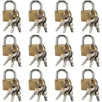 Jojomino 12-Pack MinihäNglåS Litet HäNglåS LåS i Massiv MäSsing med 3 Nycklar för BagagelåS, RyggsäCk, Gym SkåPlåS, ResväSklåS
