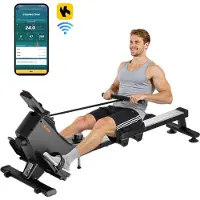 Vevor Magnetisk Roddmaskin, 16-nivåers Tyst Motstånd Justerbar, Hopfällbar Roddmaskin för Hemmabruk, 158 kg Viktkapacitet, Roddmaskiner med Slät Remskiva Design, Bluetooth APP Kompatibel &amp; LCD-skä