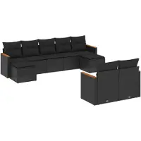 vidaXL Loungegrupp för trädgården m dynor 9 delar svart konstrottning