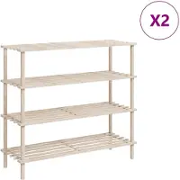 vidaXL Skoställ med 4 Hyllor, 2 st, Massivt Granved