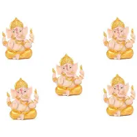 Semoic 5X Haidianzi Gold Lord Ganesha Buddha Staty Elefantgud Skulpturer Ganesh Figurer