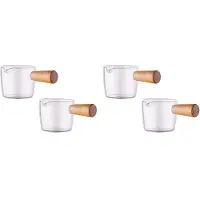 Semoic 4 ST Transparent Glasgräddkanna med Trähandtag, Kaffemjölk Gräddkanna. 100 Ml