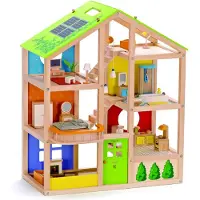 Hape Stort Dockhus I Trä Med Möbler Och Docka