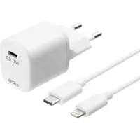 Deltaco USB wall charger, USB-C, PD 20 W, including 1 m C to Lightning