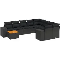 vidaXL Loungegrupp 10 delar med svarta dynor konstrotting