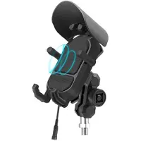 Zandona MotorcykeltelefonhåLlare 15W TråDlöS Laddare USB QC3.0 Snabbladdningscykel SmartphonehåLlare 360 TelefonhåLlare