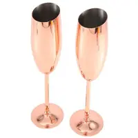 Tlily Set med 2 Champagne VinflöJter i Rostfritt StåL Glas RoséGuld Okrossbar SpricksäKer