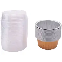 Typecat Dessertmuggar med Lock, 25-Pack Guld Aluminiumfolie Bakningsmuggar, Cupcake Bake Utility Ramekin Clear Pudding Cups