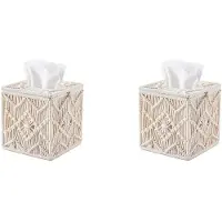 Typecat 2X Mjukpappersfodral Boho Decor Fyrkantig Pappersmjukpappershållare med Pärlspänne Makrame Servettvävnad Organizer Heminredning