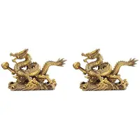 Torribaly 2X Mässing Kinesisk Feng Shui Drakestaty Skulptur Hemkontor Bordsskiva Prydnader för Rikedom och Framgång Goda Turgåvor