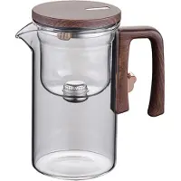 Tlily 720ML Tekanna i Glas Vattenseparation Innerbehållare Magnetomkopplare med Ett Klick Tefiltrering Tekanna Trähandtag Koppset